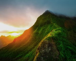 Hawaiian mountain ridge during sunrise